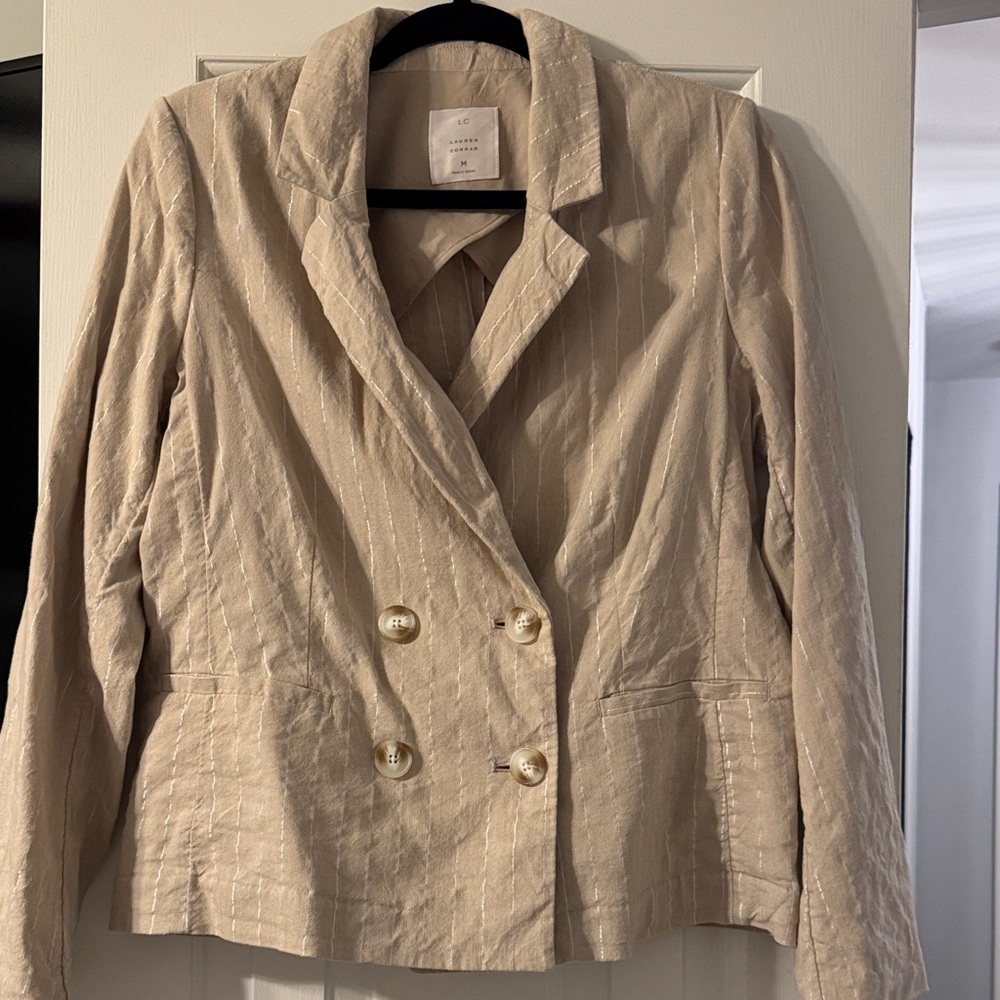 LC Lauren Conrad Cream Double-Breasted Blazer
